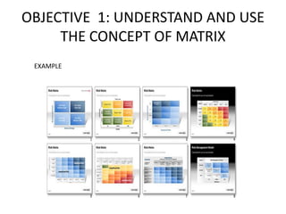 OBJECTIVE 1: UNDERSTAND AND USE
     THE CONCEPT OF MATRIX
 EXAMPLE
 