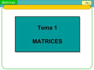 Matrices Pág. 1
Tema 1
MATRICES
Tema 1
MATRICES
 