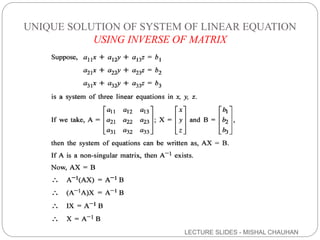 Unique Solution In Matrix MATRICES CLASS XII MODULE 3 | PPTX