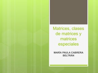 Matrices, clases
de matrices y
matrices
especiales
MARÍA PAULA CABRERA
BELTRÁN
 