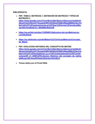 Matrices en la vida cotidiana. | PDF