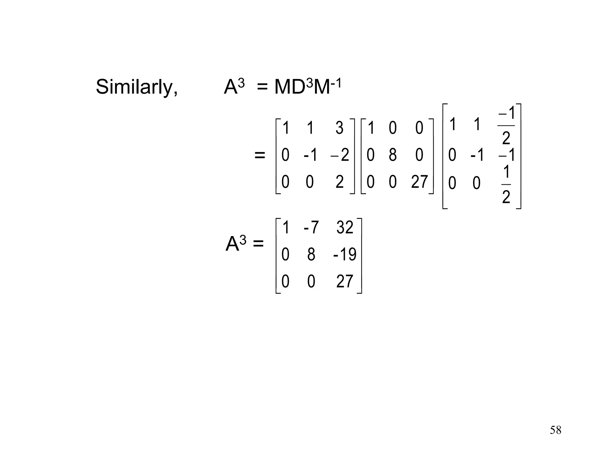 58
Similarly, A3 = MD3M-1
=
A3 =















































2700
19-80
327-1
2
1
00
11-0
2
1
11
2700
080
001
200
21-0
311
 