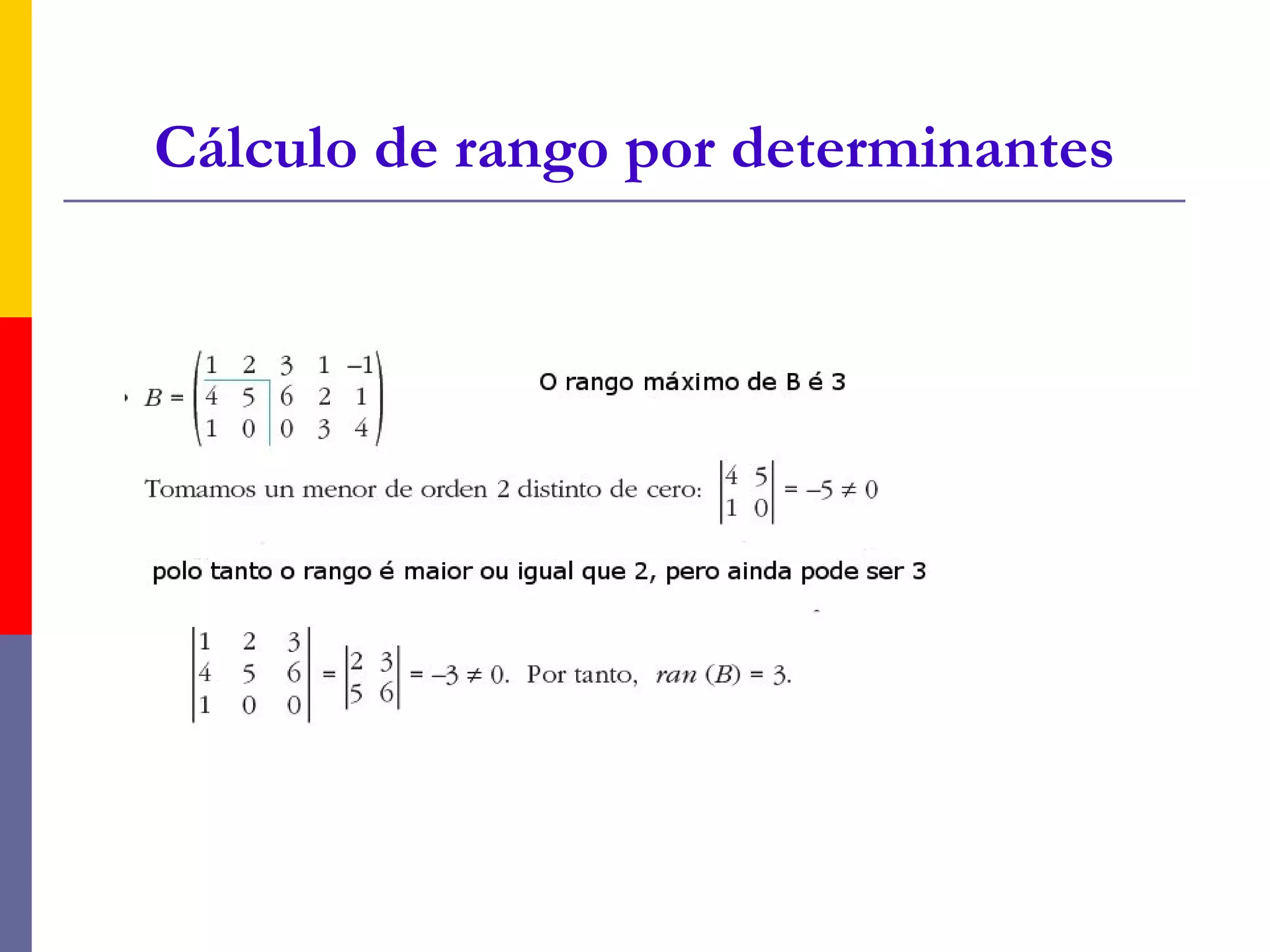 Cálculo de rango por determinantes
 