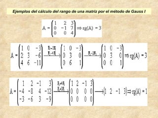 Ejemplos del cálculo del rango de una matriz por el método de Gauss I 
 