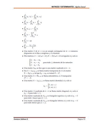 MATRICES Y DETERMINANTES | Algebra Lineal
Gustavo Salinas E. Página 33
 