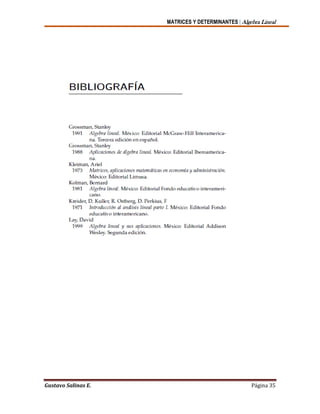 MATRICES Y DETERMINANTES | Algebra Lineal
Gustavo Salinas E. Página 35
 
