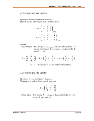MATRICES Y DETERMINANTES | Algebra Lineal
Gustavo Salinas E. Página 8
 