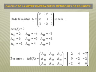 CALCULO DE LA MATRIZ INVERSA POR EL MÉTODO DE LOS ADJUNTOS I
 