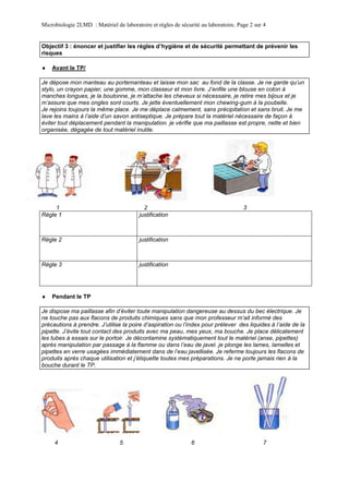 Microbiologie 2LMD : Matériel de laboratoire et règles de sécurité au laboratoire. Page 2 sur 4
 Avant le TP/
1 2 3
Règle...