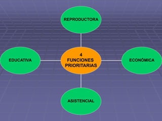 EDUCATIVA
ASISTENCIAL
ECONÓMICA
REPRODUCTORA
4
FUNCIONES
PRIORITARIAS
 