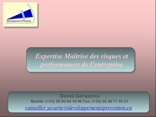 Expertise Maîtrise des risques et performances de l’entreprise Denis Gérasimo Mobile: (+33) 06 80 64 16 96 Fax: (+33) 05 56 71 55 21 [email_address]   