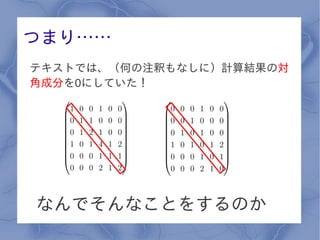 つまり……
テキストでは、（何の注釈もなしに）計算結果の対
角成分を0にしていた！




なんでそんなことをするのか
 