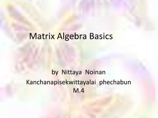 Matrix Algebra Basics


       by Nittaya Noinan
Kanchanapisekwittayalai phechabun
              M.4
 