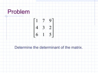 









516
234
971
Problem
Determine the determinant of the matrix.
 