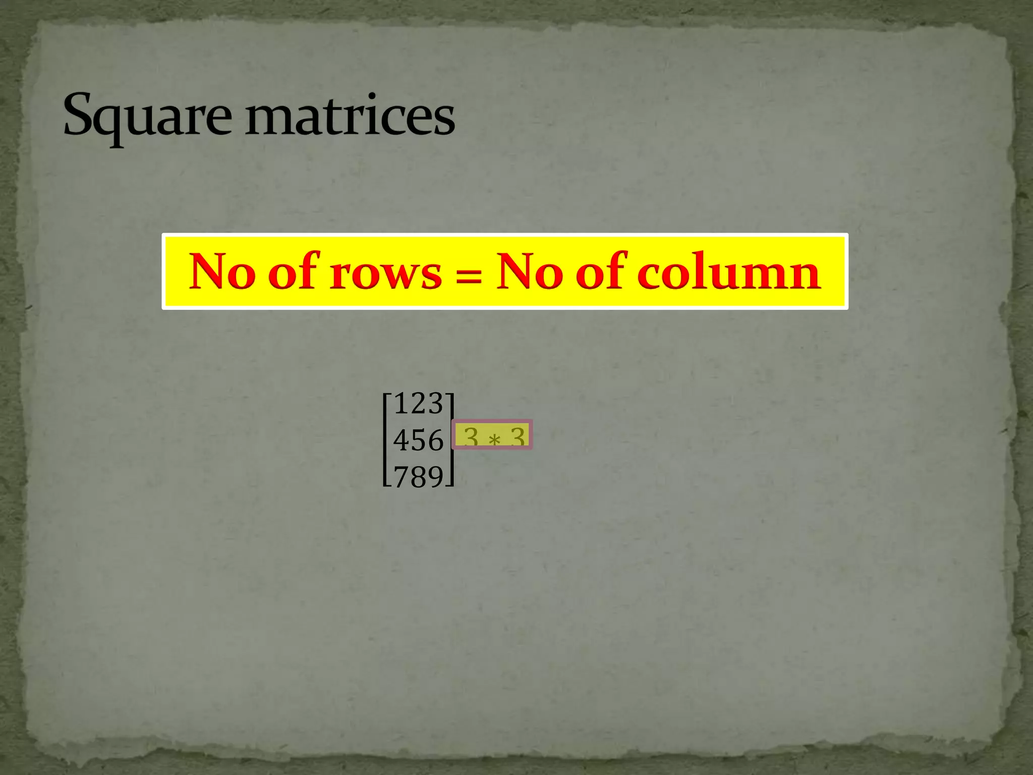 123
456
789
3 ∗ 3
No of rows = No of column
 