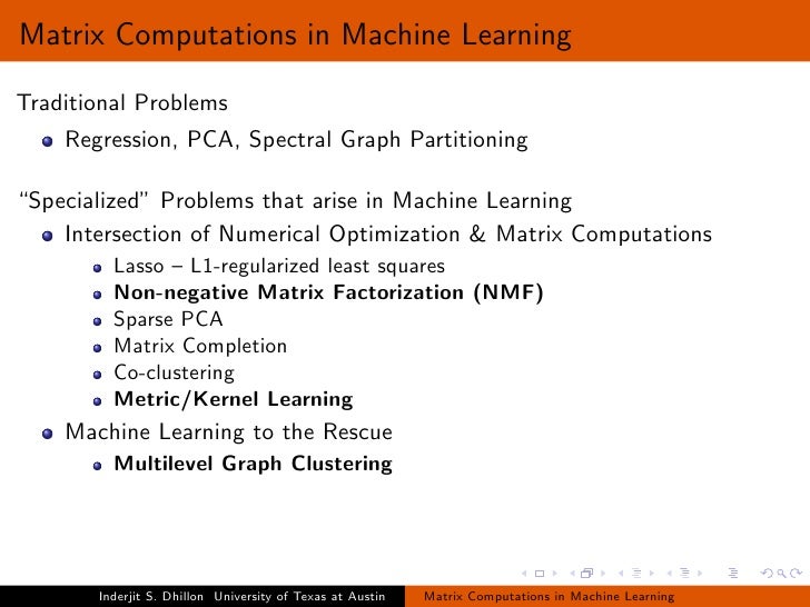 Matrix Computations in Machine Learning
