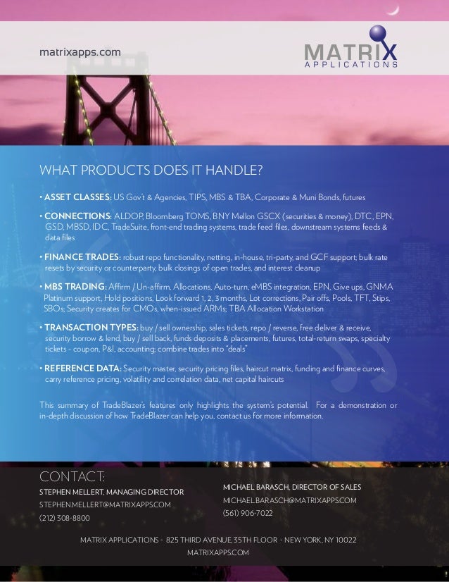 Matrix Applications TradeBlazer Collateral Management System