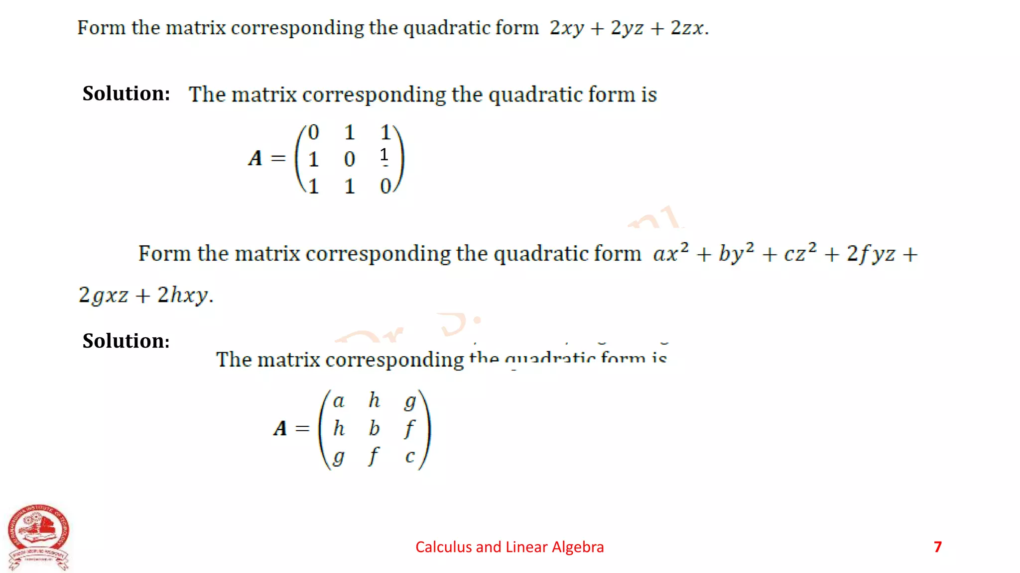 Calculus and Linear Algebra 7
Solution:
Solution:
1
 