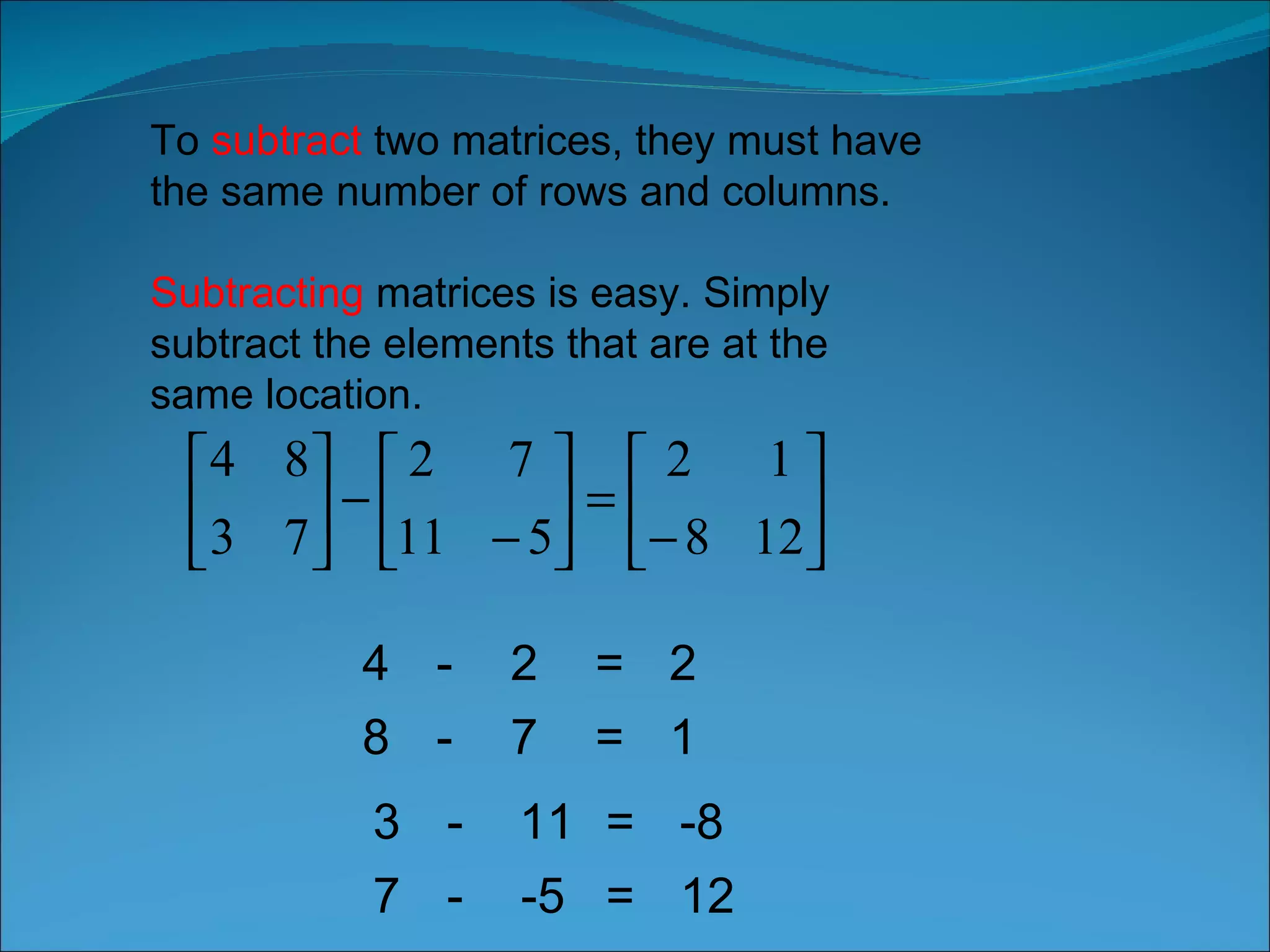 Matrix Addtion and Subtraction Basics | PPT