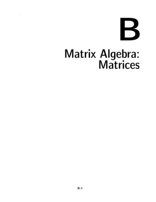 B
.




    Matrix Algebra:
           Matrices




      B–1
 