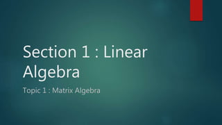 Section 1 : Linear
Algebra
Topic 1 : Matrix Algebra
 