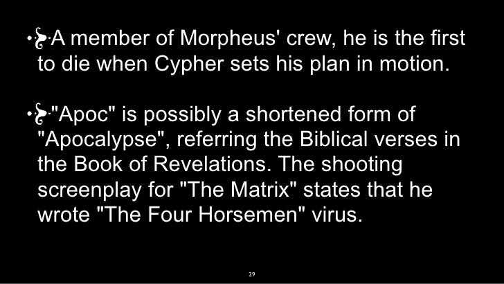 an analysis of the movie the matrix Into this milieu comes the matrix, a film which, fittingly for the year 1999, seems to offer a summary of mainstream action and sf filmmaking. an analysis of the movie the matrix Into this milieu comes the matrix, a film which, fittingly for the year 1999, seems to offer a summary of mainstream action and sf filmmaking.