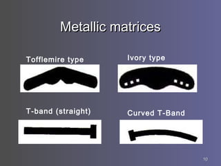 1010
Metallic matricesMetallic matrices
Ivory typeTofflemire type
T-band (straight) Curved T-Band
 