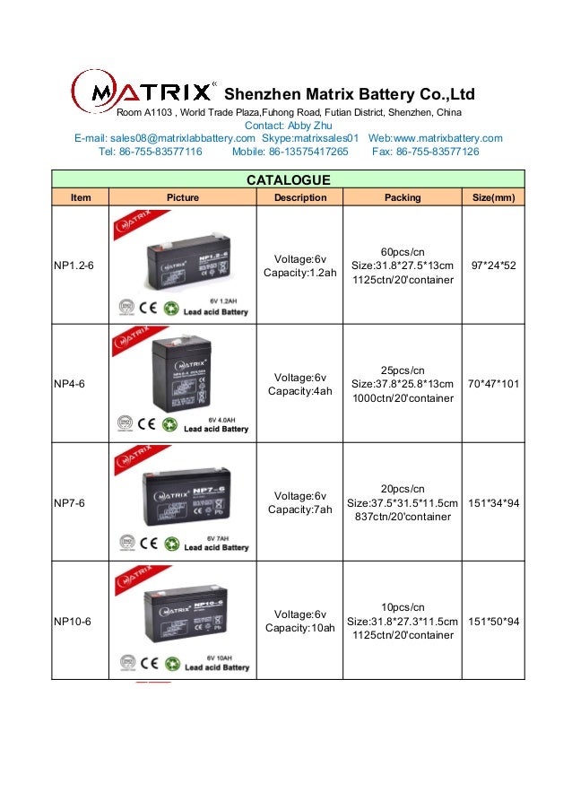 Matrix battery catalog