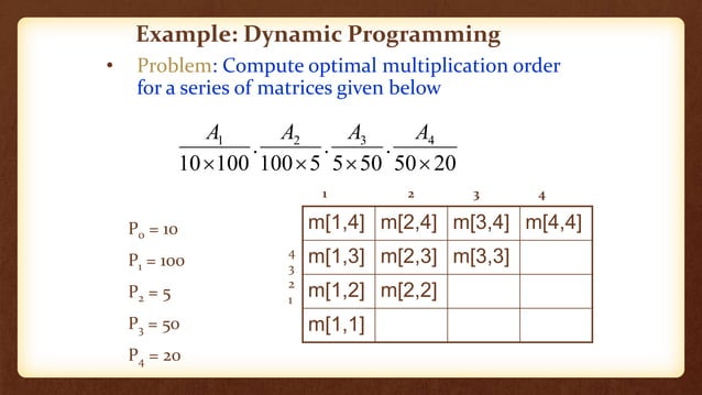 Matrix chain multiplication in design analysis of algorithm | PPTX