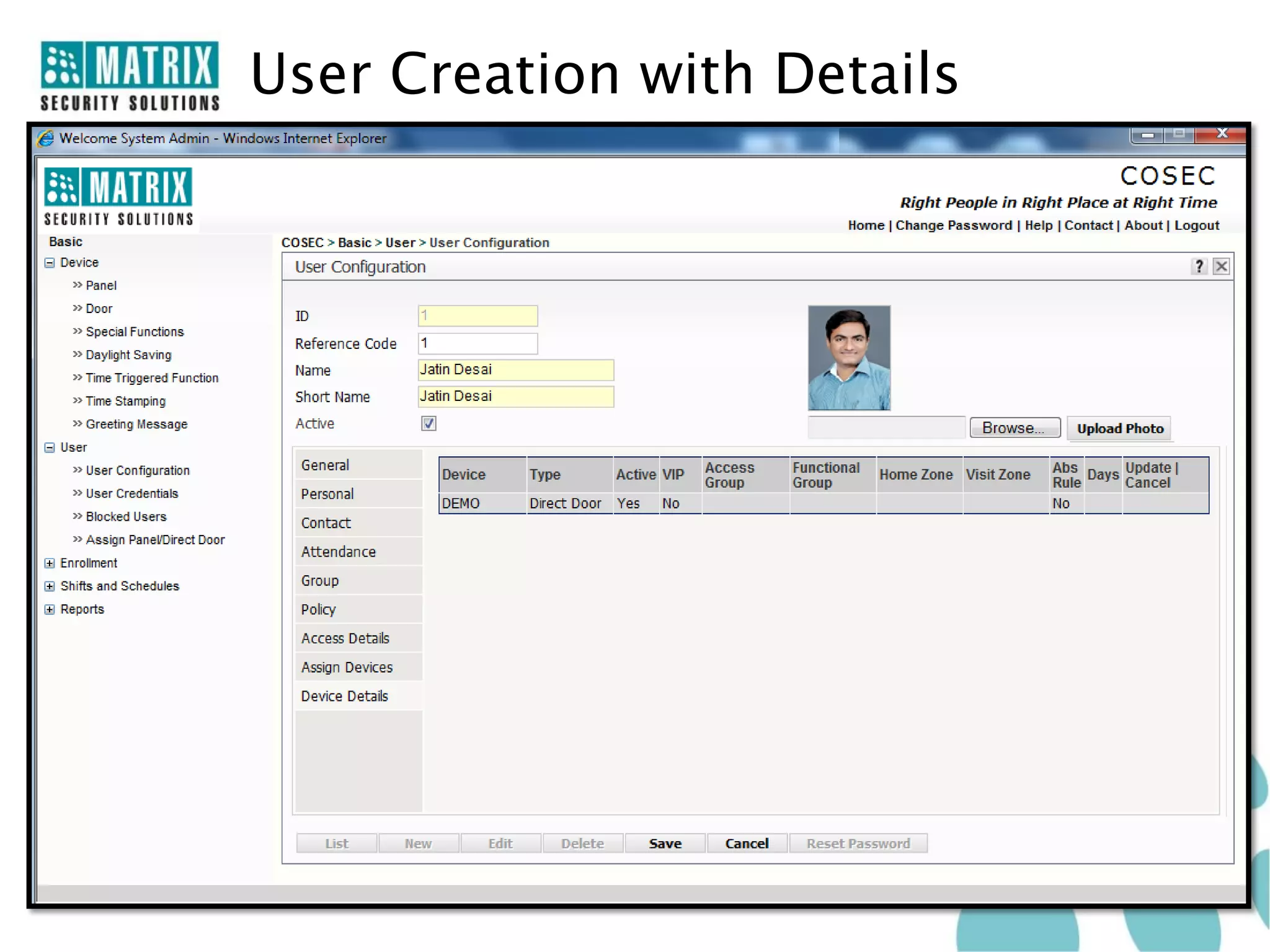 User Creation with Details
 
