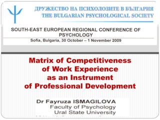 Matrix of Competitiveness
of Work Experience
as an Instrument
of Professional Development
 