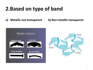 2.Based on type of band
a) Metallic non transparent b) Non metallic transparent
7
 