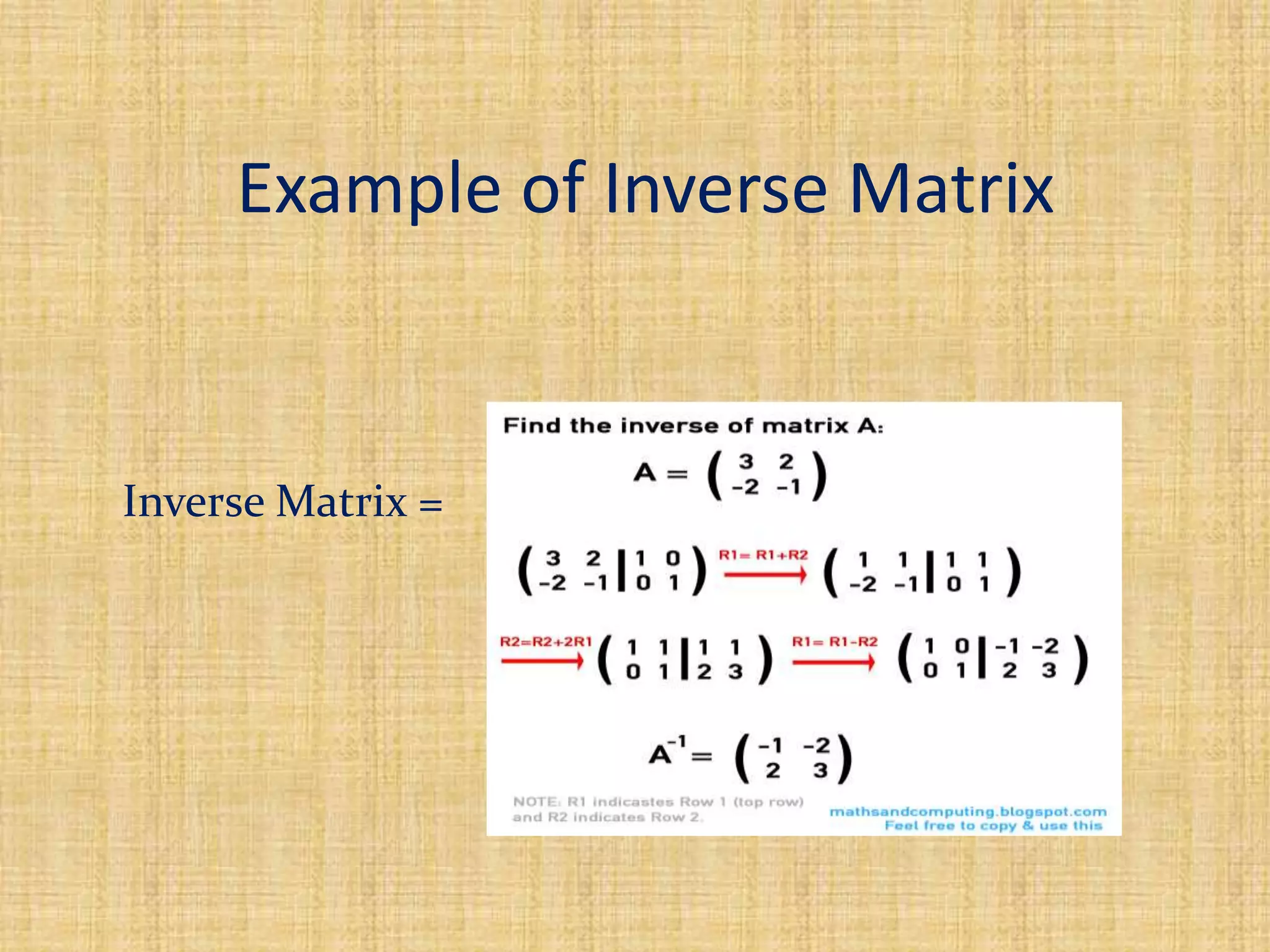 Example of Inverse Matrix
Inverse Matrix =
 
