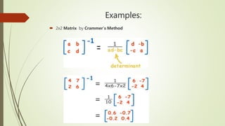 Examples:
 2x2 Matrix by Crammer’s Method
 