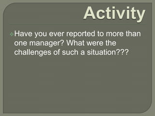 Have

you ever reported to more than
one manager? What were the
challenges of such a situation???

 