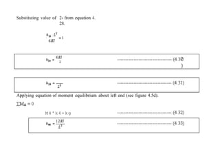 Substituting value of 2‹ from equation 4.
28.
Applying equation of moment equilibrium about left end (see figure 4.5d).
M4'k4+kg
0
)
 