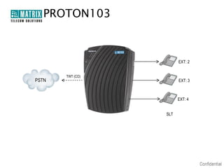 PROTON103

EXT: 2

PSTN

TWT (CO)

EXT: 3

EXT: 4
SLT

 