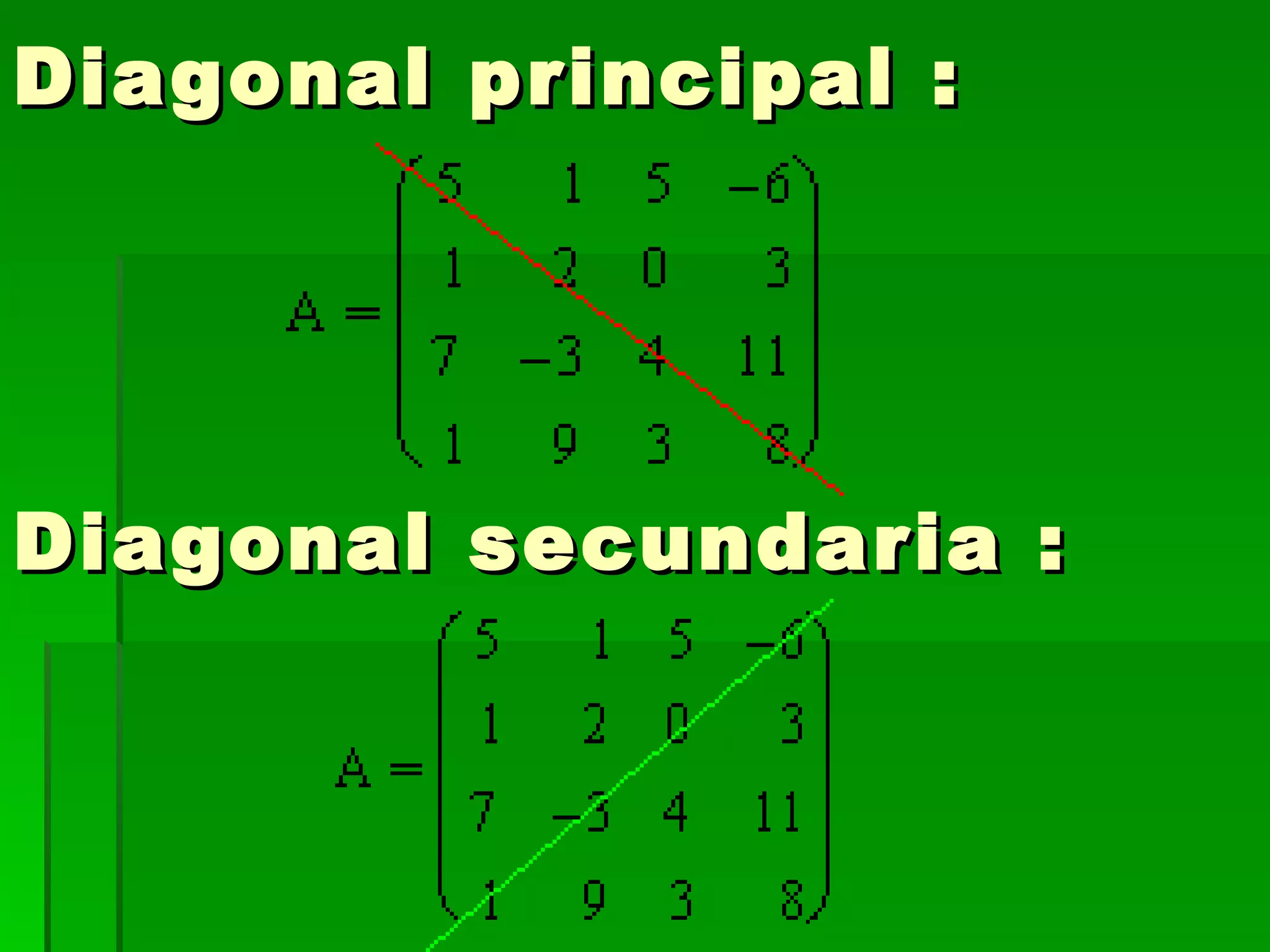 Diagonal principal :  Diagonal secundaria :  