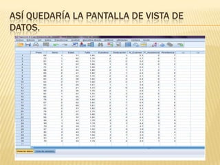 ASÍ QUEDARÍA LA PANTALLA DE VISTA DE
DATOS.
 
