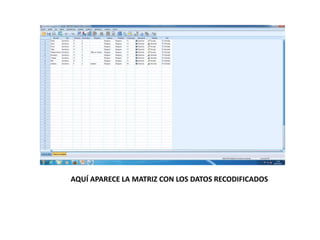 AQUÍ APARECE LA MATRIZ CON LOS DATOS RECODIFICADOS
