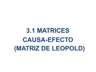 3.1 MATRICES
CAUSA-EFECTO
(MATRIZ DE LEOPOLD)
 