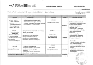 Matriz de Exame de Português - Módulo 1, 2 e 3 - Setembro de 2020