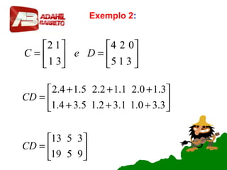 Exemplo 2:






=





=
315
024
31
12
DeC






=






+++
+++
=
9519
3513
3.30.11.32.15.34.1
3.10.21.12.25.14.2
CD
CD
 