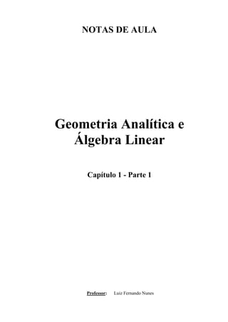 NOTAS DE AULA
Geometria Analítica e
Álgebra Linear
Capítulo 1 - Parte 1
Professor: Luiz Fernando Nunes
 
