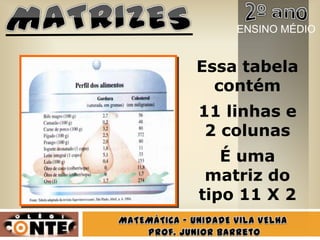 Essa tabela
contém
11 linhas e
2 colunas
É uma
matriz do
tipo 11 X 2
ENSINO MÉDIO
 