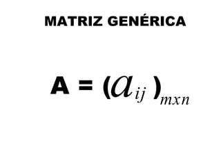 MATRIZ GENÉRICA




A=(   a   ij )mxn
 