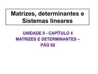 Matrizes, determinantes e
Sistemas lineares
 