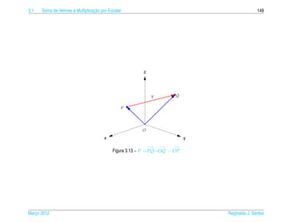3.1                               ¸˜
      Soma de Vetores e Multiplicacao por Escalar                                              149




                                                         z




                                                              V         Q


                                                P




                                                        O

                                       x                                    y
                                                             −→   −→   −→
                                            Figura 3.13 – V = PQ=OQ − OP




Marco 2012
   ¸                                                                            Reginaldo J. Santos
 