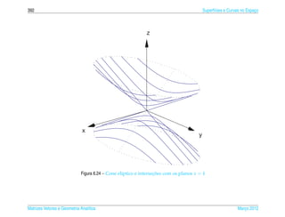392                                                                                        Superf´cies e Curvas no Espaco
                                                                                                 ı                     ¸



                                                             z




                              x
                                                                                       y




                             Figura 6.24 – Cone el´ptico e intersecoes com os planos x = k
                                                  ı               ¸˜




Matrizes Vetores e Geometria Anal´tica
                                 ı                                                                           Marco 2012
                                                                                                                ¸
 
