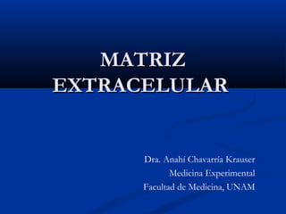 
MATRIZ
EXTRACELULAR

Dra. Anahí Chavarría Krauser
Medicina Experimental
Facultad de Medicina, UNAM

 